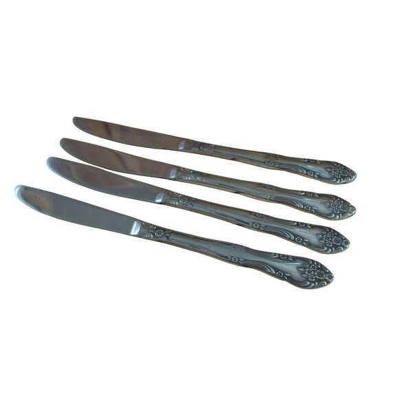 Vintage Rogers Dream Rose Floral Stainless Steel Knives Set of Four  8.5"L - Picture 2 of 5